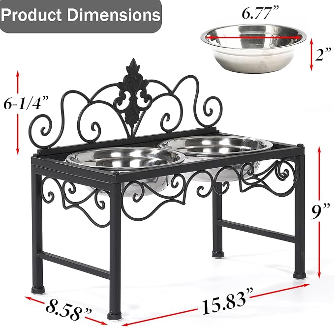 9" H Elevated Dog Bowls for Medium Dogs, Raised Dog Bowl for Food and Water | Matte Black Tall Dog Bowl with Double Stainless Steel Bowls , Perfect for Medium Large Dogs and Pets