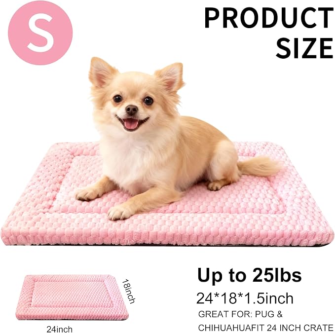 Dog Bed Mat - Dog Crate Pad - Reversible Mat for Pet Comfort - Soft Bed Crate Pads with Dual-Sided Design for All Seasons (Pink, 24" L*18" W*1.5" Th)