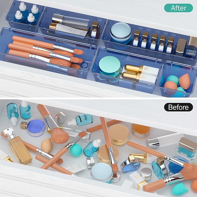 9 Pack Clear Drawer Organizer Set, Drawer Storage Trays, Storage Bins | Acrylic Drawer Storage Trays, Storage Bins for Makeup, Cosmetics, Jewelries, Utensils, Gadgets, Office