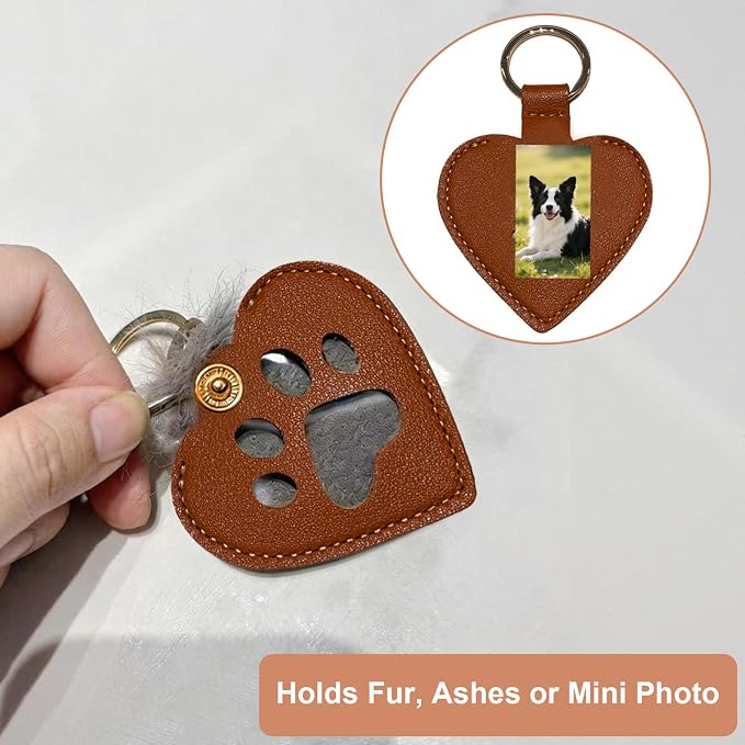 4-Piece Leather Pet Memorial Keychain, Fur Keepsake Holder Pendant | Pet Loss Remembrance Accessory, Heartfelt Memory Gift, Suitable for Cat & All Pet Lovers