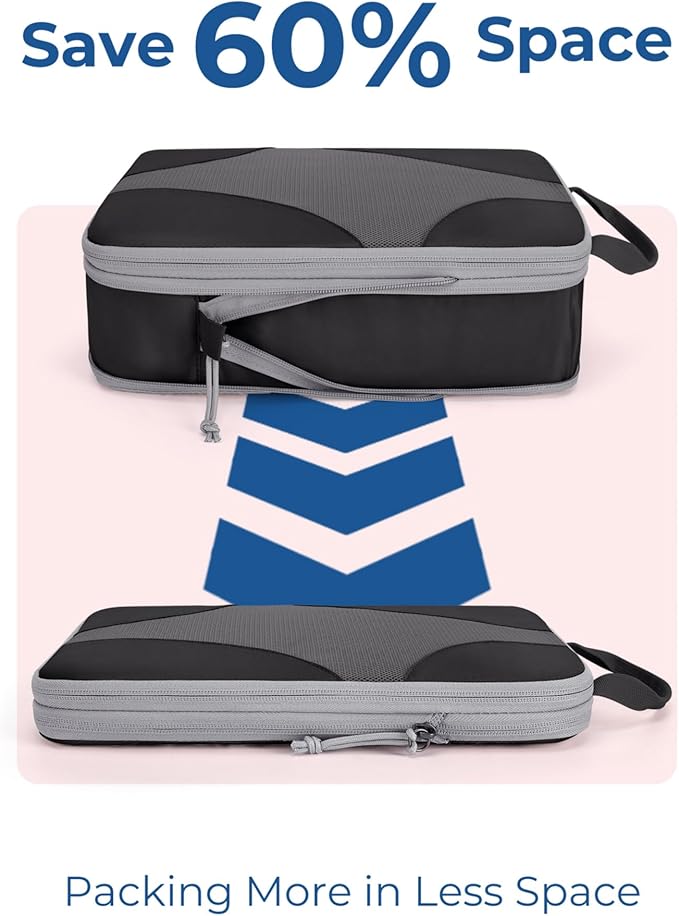 Bagsmart Compression Packing Cubes, Travel Bag Cruise Ship Essentials | Lightweight, Compressible Suitcase Organizer Set fit Standard Carry-On & Checked Luggage, 6 Set, 14 Set Washable Packing Bags
