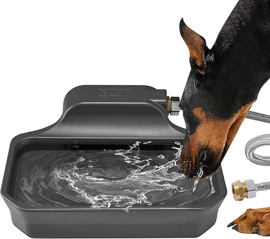 PETIMI Automatic Dog Water Dispenser, 1 Gallon Auto-Fill Dog Water Bowl Dispenser for Indoor/Outdoor, Large Water Feeder for Pets & Livestock, Fits GHT 3/4" Faucet, BPA Free, Easy to Clean, Gray