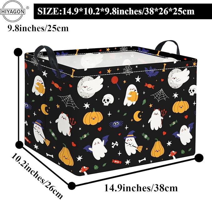 Rectangular Halloween Basket for Boys and Girls Kids Trick or Treat Pumpkin Basket for Halloween Parties Cute Storage Bin Organizer Box Room Decor(Black Halloweens)