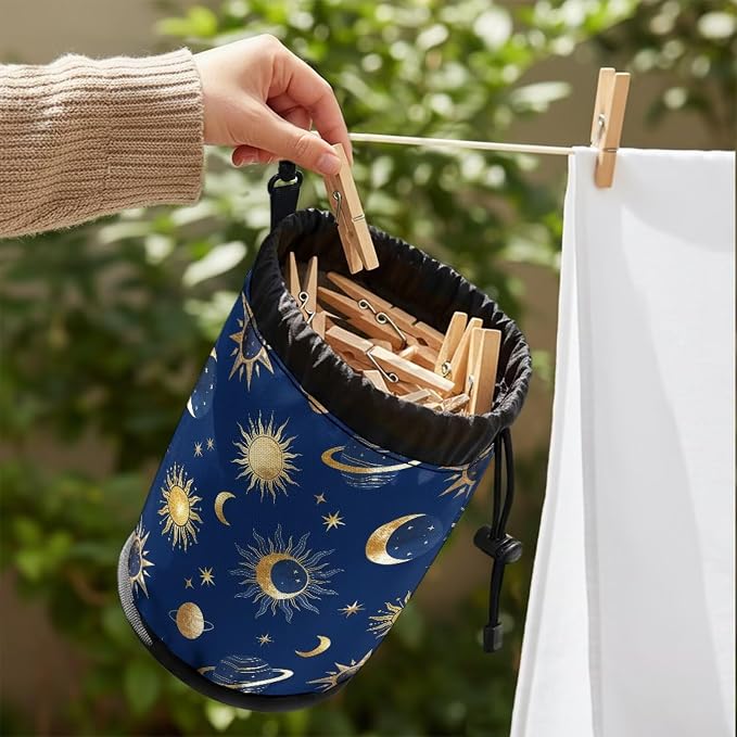 Clothespin Bag for Clothesline Outdoor, Leopard Print Butterfly Clothes Pin Bag with Drawstring Closure, Ventilated and Large Capacity Laundry Clothespin Storage with Hook