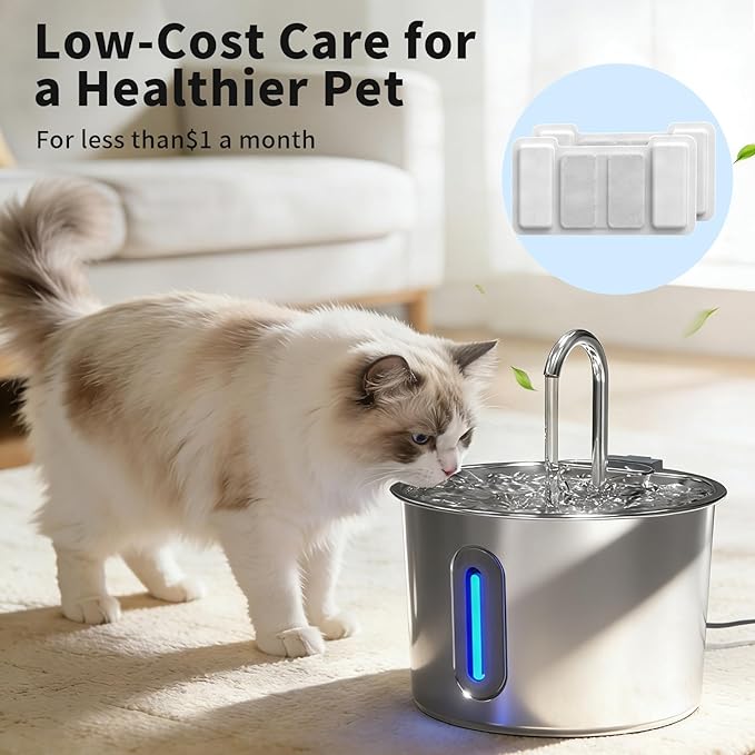 Cat Water Fountain Filters - 8 Pack Replacement Filters & 4 Pack Replacement Pre-Filter Sponges Set for Automatic Pet Fountain, Multi-Pet Household Friendly,Keep Drinking Fresh