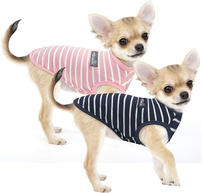 MIHACHI Dog Shirts Cotton Striped T-Shirt, Summer Pet Clothes for Small Dogs, 2-Pack Soft Puppy Apparel Cat Tee, Sleeveless Lightweight, Quick Dry, Breathable,Stretchy for Chiuahaha, Pink Navy XS