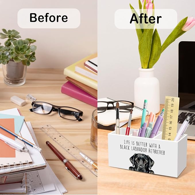 Black Labrador Retriever Dog Gifts Pen Pencil Holder for Desk, Funny Dogs Gift Office Desk Accessories, Life Is Better with a Black Labrador Pen Holders Organizer for Women Bathroom Decor