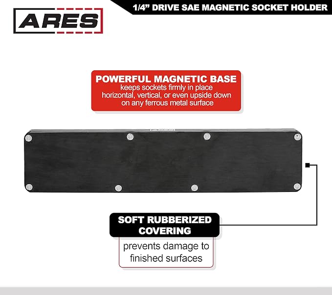 ARES 60005 26-Pc 1/4-In Red/Green SAE Magnetic Socket Organizer | Multi-Size Inch Drive Bit Set