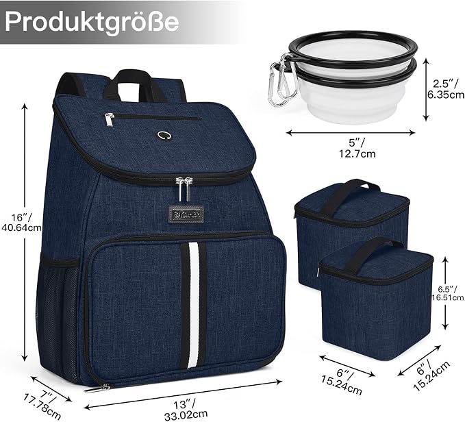BAGLHER丨Dog Travel Bag, Airline Approved Pet Supplies Backpack, Dog Travel Backpack with 2 Silicone Collapsible Bowls and 2 Food Baskets