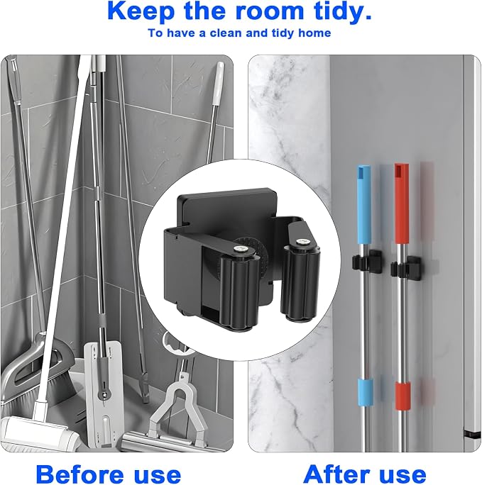 Strong Magnetic Mop Broom Holder, 2 Pack | Heavy Duty Magnetic Mop Hanger, For Refrigerators,Laundry Room Garage Kitchen Workshops