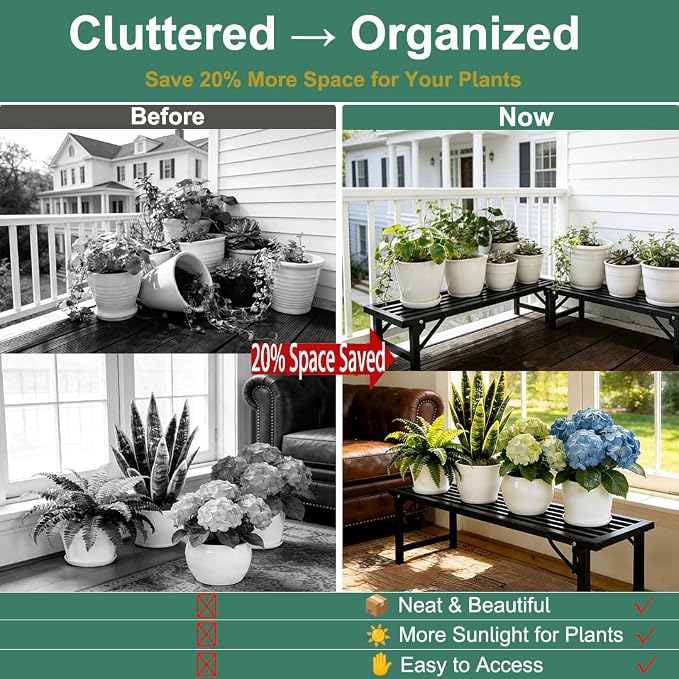 Foldable Single Tier Plant Stand, Heavy Duty Iron Plant Shelf，Anti-Rust Waterproof Flower Pot Stand, Tool-Free Quick Fold, Modern Plant Display for Indoor Outdoor Patio Balcony Garden Livingroom Windowsill ,Plant Lovers, Display Stand （L33" x H7.8" x W...