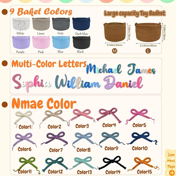 Personalized Dog Cat Toy Basket with Handles Custom Embroidery Name Cotton Rope Pet Toy Organizer Customized Puppy Kitten Toy Storage Bins for Pet Supplies Clothing Birthday Gifts