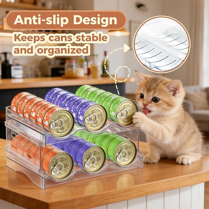 2 Layers Transparent Cat Food Can Organizer Can Hold 36 (3oz) Cans | Acrylic Cat Food Storage, Mold-Resistant, Non-slip Design, Heavy-Duty Storage for Countertop Kitchen Cabinet Pantry Shelf