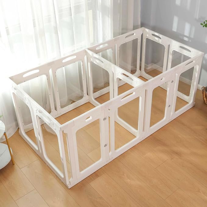 Clear Acrylic Indoor Dog Playpen, 30" H, 2 Panels, White | Open View, Modern Home Fit, No Climbing Bars, Tool-Free Setup, For Puppies & Small Dogs