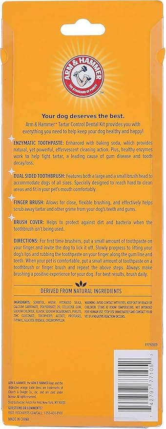 Arm & Hammer for Pets Tartar Control Dog Dental Care Kit, Dog Toothpaste Kit with Toothbrush and Finger Brush for Oral Hygiene and Fresh Breath Care, Banana Mint Flavor, 2.5 oz, 3-Piece Kit - 2 Pack