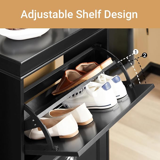 Haotian Small Shoe Cabinet | Two Flip Drawers Freestanding Shoe Rack, Shoe Storage Cupboard Organizer, FSR78-SCH
