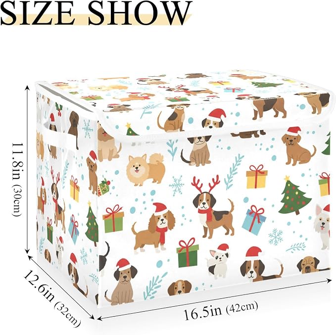 Christmas Tree Pet Storage Bins with Lids Closet Bedroom 40L Fabric Bin | Decorative Storage Boxes, Foldable & Stackable, Dust-Proof Flip Top, Reinforced Handles, For Home & Dorm, Clothes & Toy Box