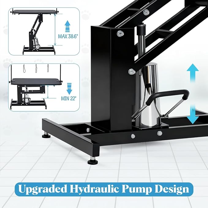 Garvee 43.3" Hydraulic Dog Grooming Table with Max 350 LBS Loading Capacity | Adjustable Height Range 22-39 in, 3 Adjsutable Nooses, Professional Pet Grooming Table, Home Use, Heavy Duty, Black