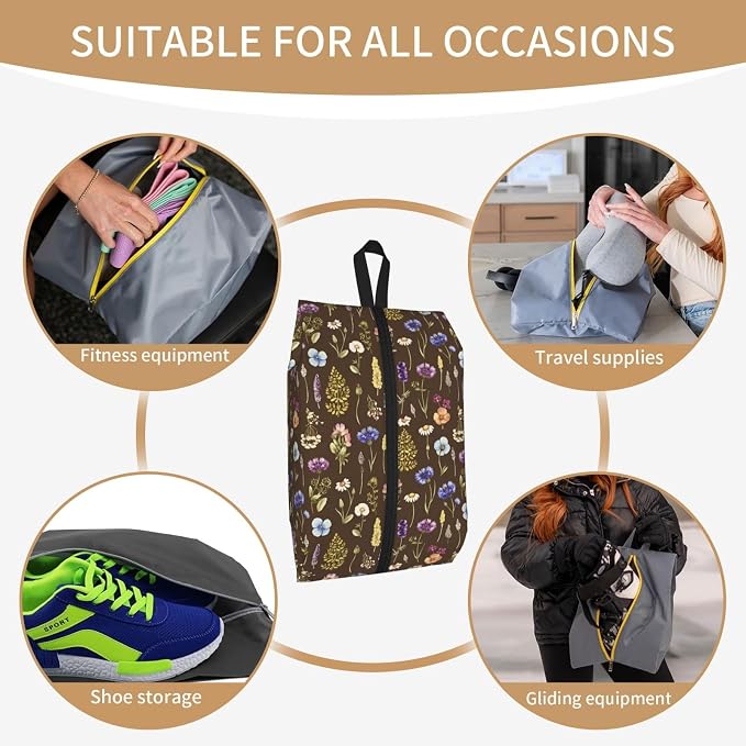Vintage Botanical Cornflower Daisy Travel Shoe Bag for Men & Women, Waterproof Shoe Storage Organizer with Zipper, Portable Shoe Pouch for Sneakers, Heels, Sandals, Gym & Travel Luggage 2PCS
