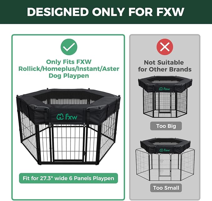 FXW Mesh Top Cover for 32"/40"/45" H 6-Panel Dog Playpen, Hexagon | Helps Deter Jump-Outs, Tear-Resistant, Quick Setup, Compact Storage, Fits FXW Only, Playpen Not Included