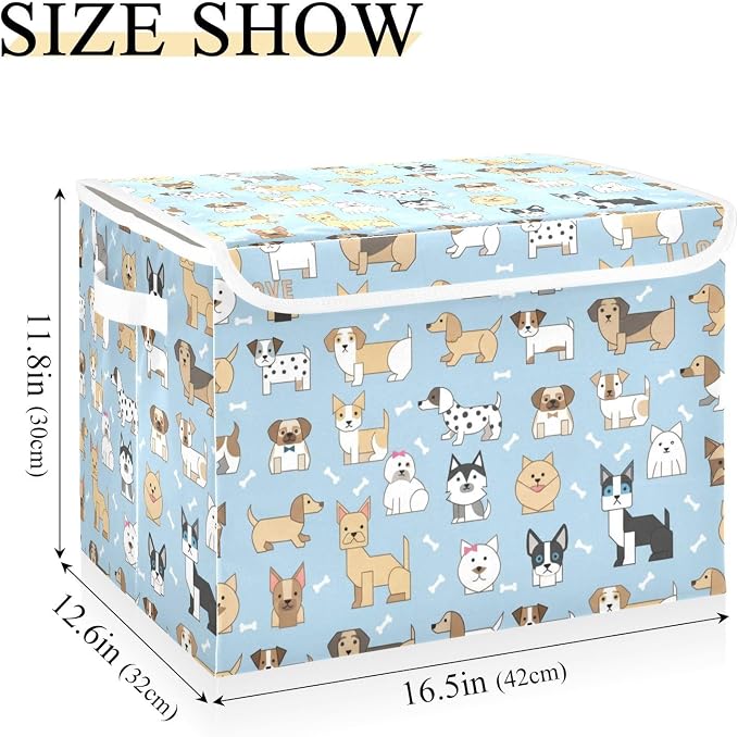 Storage Bins with Lid Dog Bone Foldable Storage Boxes 40L Baskets | Decorative Storage Boxes, Dust-Proof Flip Top, Reinforced Handles, For Home & Bedroom, Clothes & Toy Box, Oxford Fabric Print
