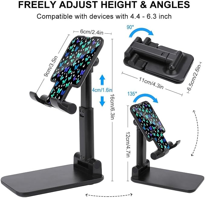 Lightweight Blue Butterflies Art Cell Phone Holder for Desk | Adjustable Height And Angle, Mobile Stand, Compatible with 4"-13" Smartphones Tablet