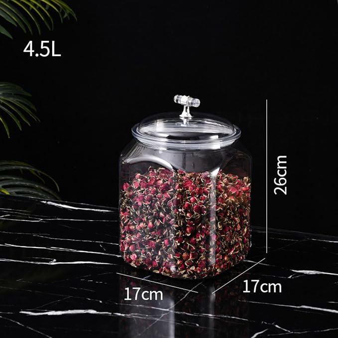 KEKEHOME 152oz Plastic Food Storage Jar with Airtight Seal Lid, Square Kitchen Counter Container for Cookies, Candy, Pasta, Dry Goods for Pantry Organization，4.5L