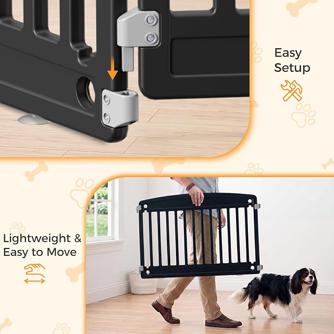 NEWBULIG 8 Panels 24 Inch Dog Playpen, Plastic Pet Play Pen Fence | Portable, Secure Locking Door, Indoor Outdoor Yard RV Camping, Small Medium Dogs, Black