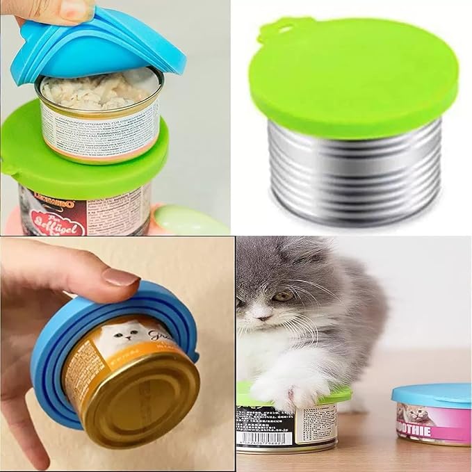 Emptycolor 4 Pack Pet Dog Food Can Lids, Silicone Cat Food Can Covers for Canned Goods, Universal Reusable Lids Tops & Savers Caps for 3 Standard Sizes, BPA Free