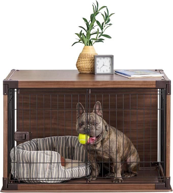 IRIS USA Small Animal Cage, Habitat, Brown | Rabbits, Removable Cleaning Tray, Secure Locking Door, Comfortable Den Space, Good Airflow, Easy Tray Clean
