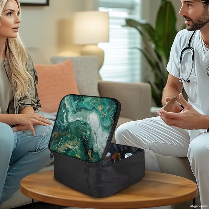 Empty First Aid Bag Green Marble Print Hummingbird Floral First Responder Case for Emergency Teams and Family Use Includes Modular Inserts Wear Resistant Zippers Breathable Back Panel