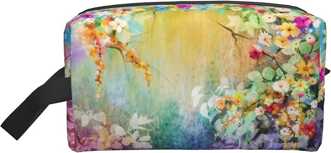 Bright Flowers Makeup Bag Watercolor Floral Cosmetic Bag | 600D Oxford Fabric, Shockproof Foam Padded, Travel Cosmetic Organizer, For Gym & Daily Use, 10x6.2x4.9 Inch