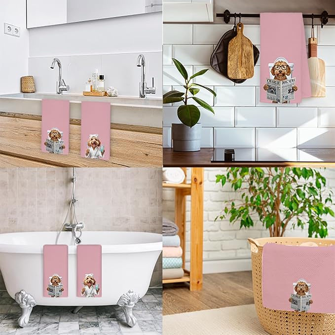 Funny Poodle Bathroom Hand Towels, Poodle Gifts, Dog Bathroom Decor, Funny Dog Hand Towels for Bath Room Washroom Restroom, 16x24 Inch Set of 2