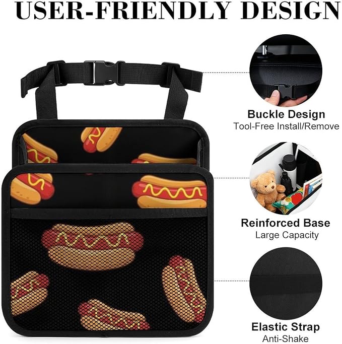 Car Backseat Organizer Hanging Seat Back Accessories with Pocket, Fun Food | Hotdog Hot Dogs, Auto Storage Organizer with Adjustable Buckle, Universal Fit Front Back Headrest
