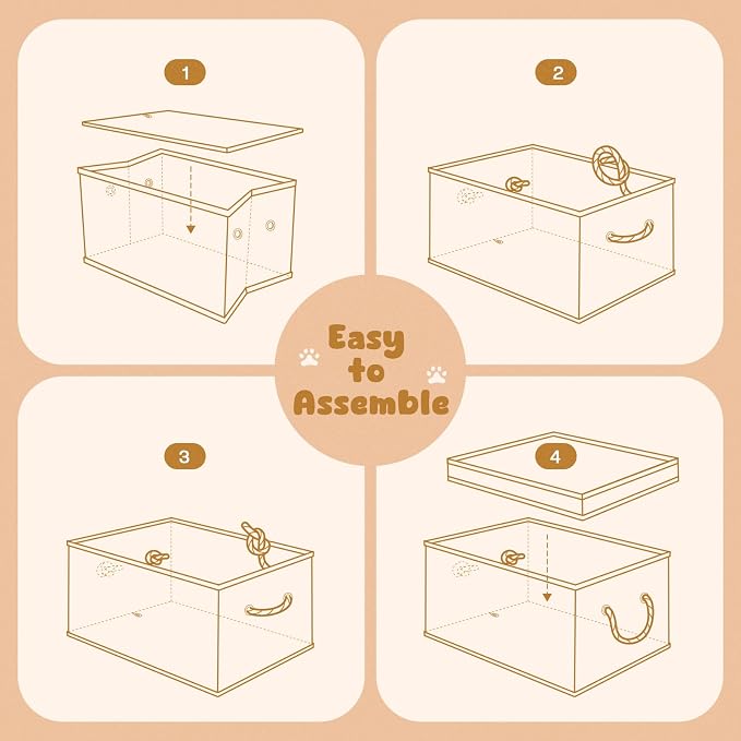 Dog Toy Basket with Lid, Dog Basket for Toys, Dogs Toy Box with Cotton Rope Handles, Collapsible Storage Bins for Pet Toys, Dogs Storage Organizer, Beige&Gray