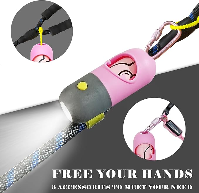 YUCHIYA Dog Poop Bag Holder Dispenser with LED Flashlight(Pink) | 100ft Ultra-Bright LED|Glow-in-the-Dark Avacado Clip|Metal Carabiner&Silicone Tether|15 Leak-Proof Scented Waste Bags