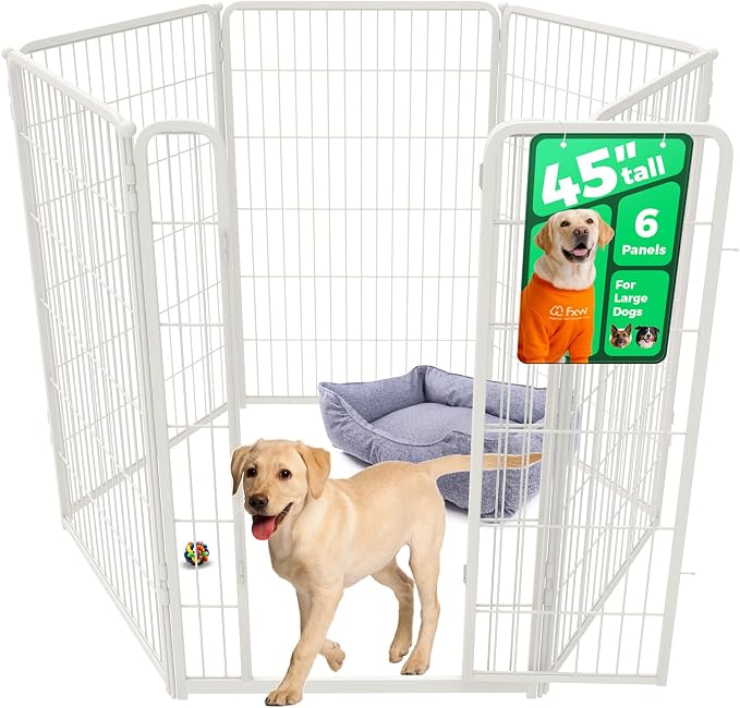 FXW Homeplus Indoor Dog Playpen, 45" H, 6 Panels, for Large Dogs | Stress-free play, Heavy-duty, Semi-open design, Easy setup, Threshold-free gate, Expandable, Patented