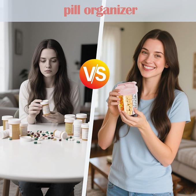 Pill Dispenser with 7 Large Compartments - Portable Pill Organizer for Travel