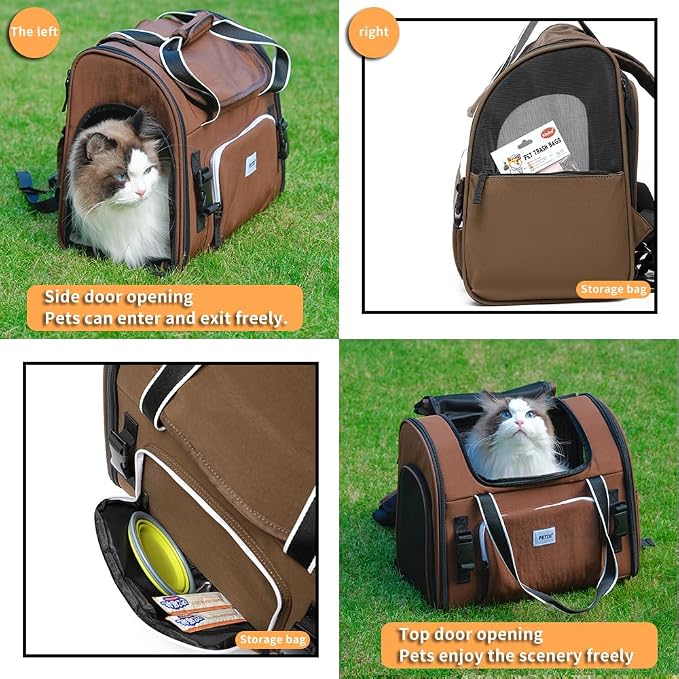 Pet Backpack Carrier for Small Dogs Medium Cats, Puppies,Breathable and Collapsible Design, Portable Travel Bag for Bearded Dragon,Rabbit Cage (Dark Brown, Large)
