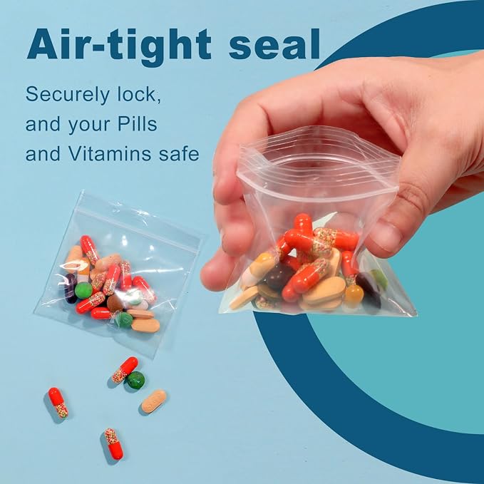 400 Packs Pill Bags 6 mil Sturdy 3x2.75 inch Pill Pouches BPA Free Seal Waterproof Handy Reusable Pill Bags for Travel Small Plastic Bags for Pill Organizer, Jewelry and Small Craft Pieces