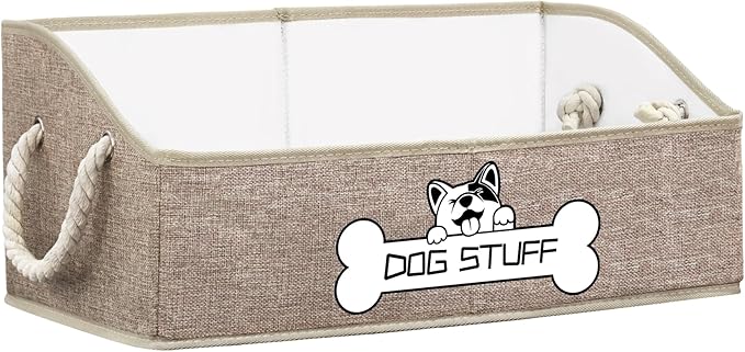 Dog Toy Basket, Storage Bin, Collapsible Box for Pet Accessories | Fabric Container With Handle, Trapezoid Holder for Small Medium dogs, Organizer for Living Room, Yellow