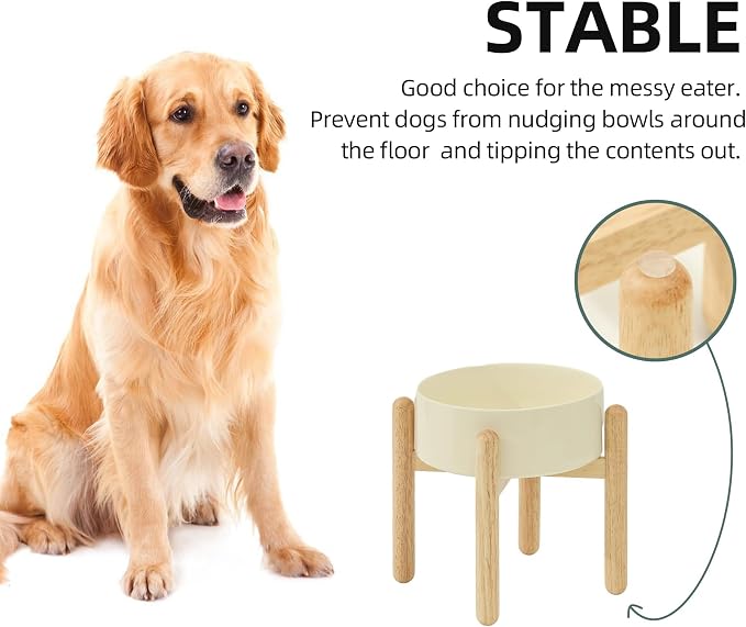 Havniva Ceramic Dog Bowls Elevated, Raised Dog Food Bowl for Large Dogs | 8.3” Elevated Dog Bowls, Non-Slip Wood Stand, Dog Food and Water Bowl Set, Dog Feeding Dish, Large Capacity Pet Water Bowl