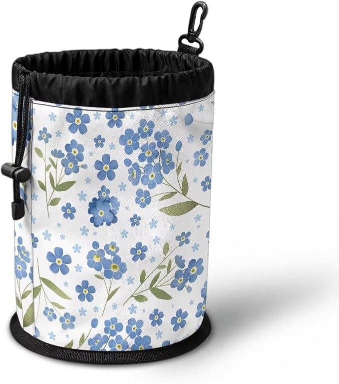 Clothespin Bag with Drawstring, Forget-Me-Not Print Laundry Accessory Organizer Pouch, Portable Peg Storage for Drying Rack, Camping, Travel, Dormitory