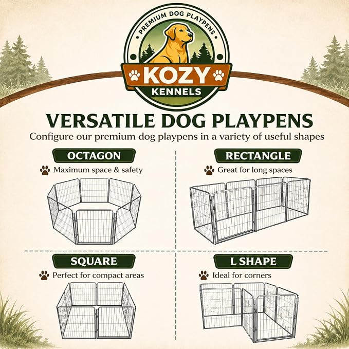 Dog Play Pen for Outdoor Use - 24'', 8 Panels for Small and Puppy Size Dogs - Portable Playpen Pet Fence for RV, Camping, and Yard - Heavy Duty Kennel w/Grey Rust Resistant Coating