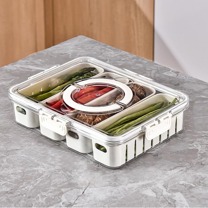 Fruit Storage Container Sealed Drain Design Refrigerator Organizer for Kitchen Picnic PET Clear 31 x 24 x 7 cm 1 Box with 4 Compartments