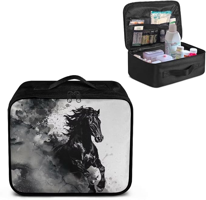 Rnyleeg Black Horse First Aid Kit Bag Empty First Aid Bag for Home Car Medical Kit Empty First Responder Bag Travel Medicine Bag Organizer