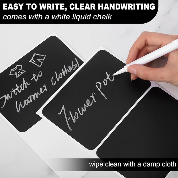 100 Pack Chalkboard Labels for Storage Bins, 6 X 4 in, Black | Removable Adhesive Labels, Tear Resistant, Includes 1 White Liquid Chalk Marker, for Home, School, Office Organization
