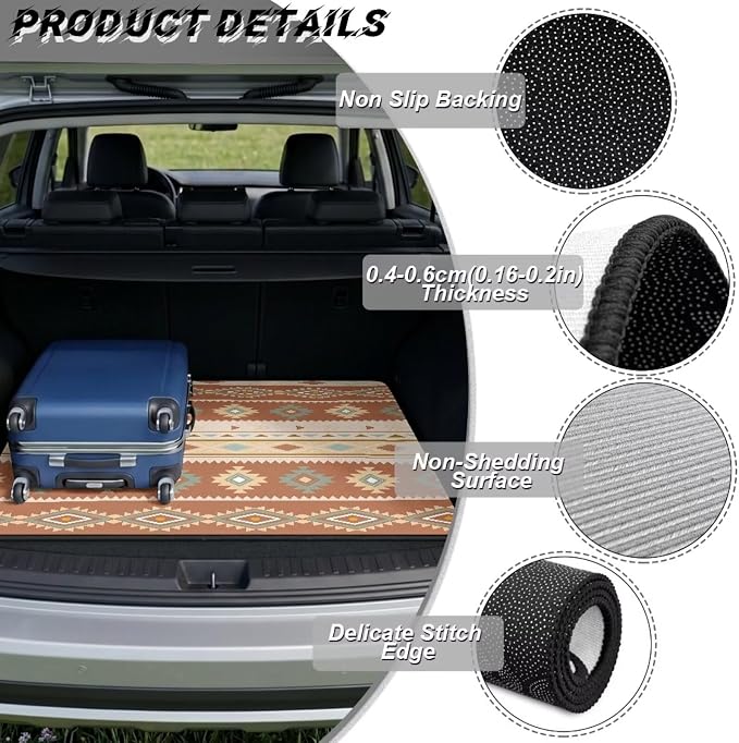 Howilath All Weather Car Trunk Liner Non-Slip Western Aztec Geometric Rear Trunk Protection Polyester Carpet Liner Premium Polyester for SUV Truck Sedan