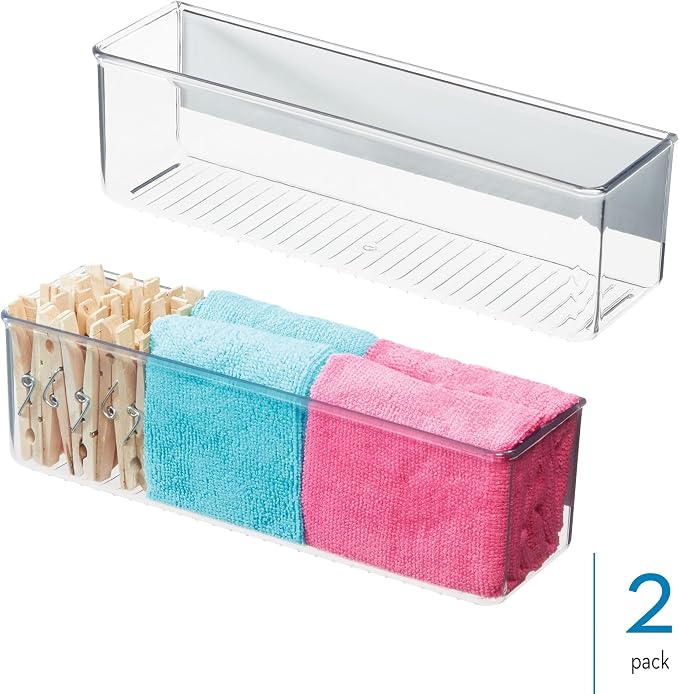 iDesign Magnetic Medium Clear Plastic Organizer Bins, 2-Pack | Laundry Room Storage