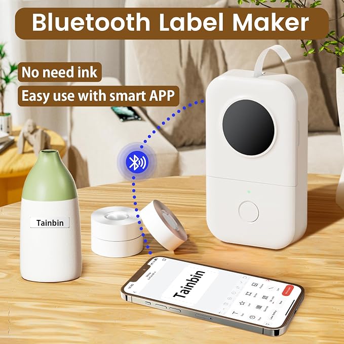 Phomemo D30 Portable Thermal Printer, Handheld Bluetooth Mini Label Makers | Label Maker Machine with Tapes, Rich Templates Fonts Icon, Small Label Printer with Name Labels, Rechargeable for Home School